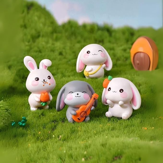 Rabbit Miniature Figurines -Set of 4